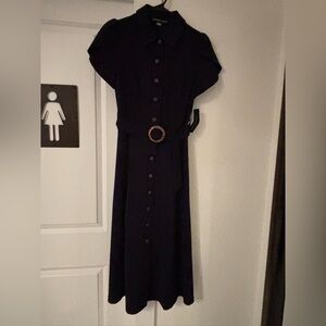Andrew Marc navy blue short Sleeve Button-Down Dress